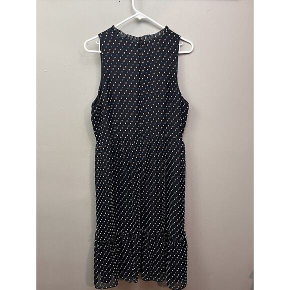 Loft Dress Womens size 12 Chiffon Swiss Dot Ruffle Blue Polka Dot Career Church - Picture 2 of 9